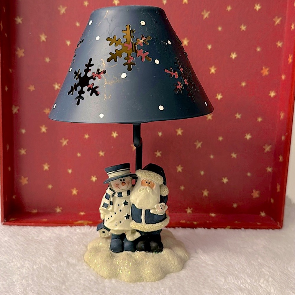 VTG☃️Santa & Snowman tea light w/Snow Flakes lamp shade - Picture 2 of 9